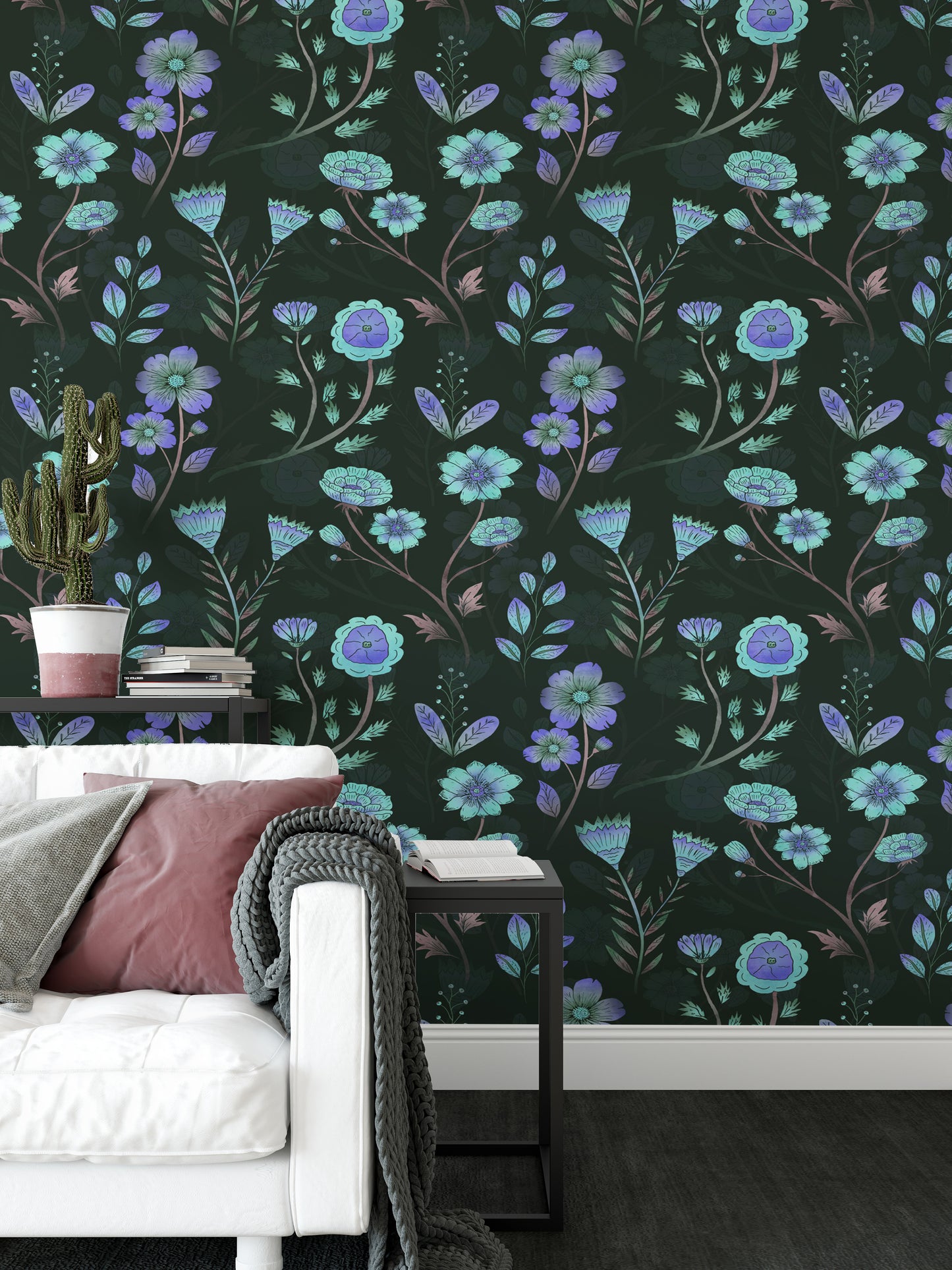 Luminous Floral Whispers Bluish Tones Wallpaper