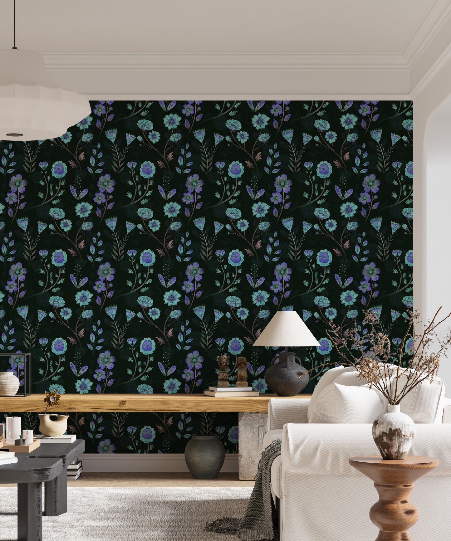 Luminous Floral Whispers Bluish Tones Wallpaper