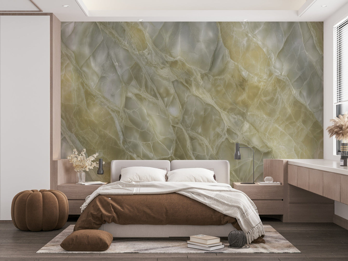The mural shows a translucent, veined rock pattern.

