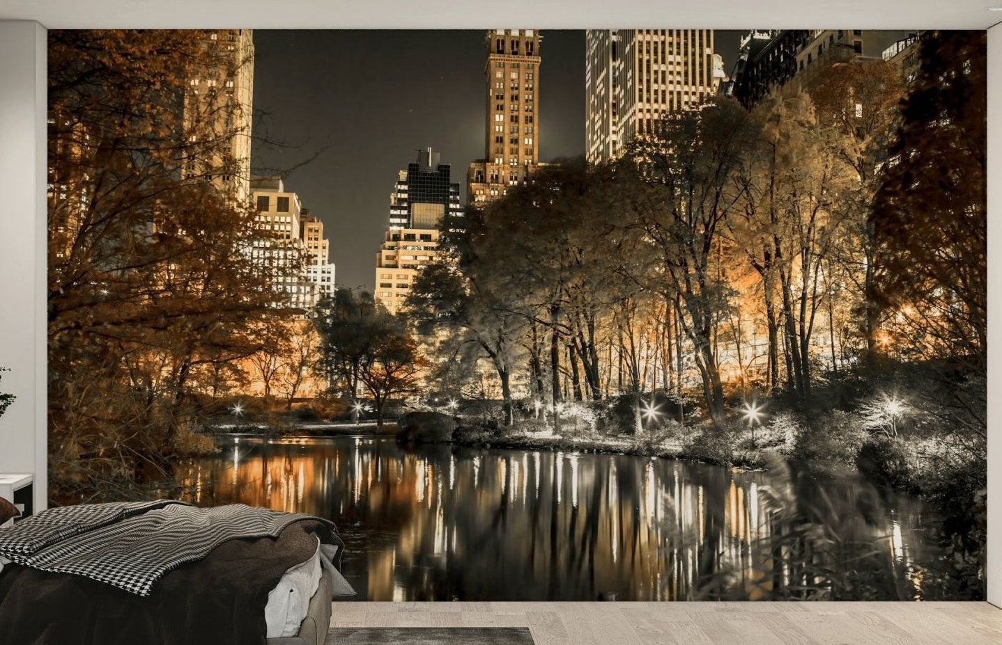 Luminous Serenity Wall Mural featuring a peaceful cityscape

