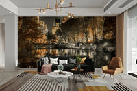 Wall mural capturing the peaceful contrast of nature and urban life

