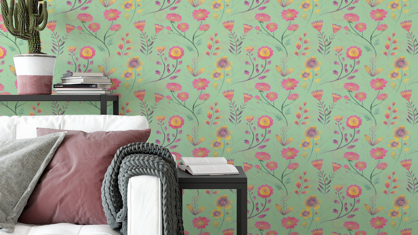Luminous Floral Whispers Teal Wallpaper