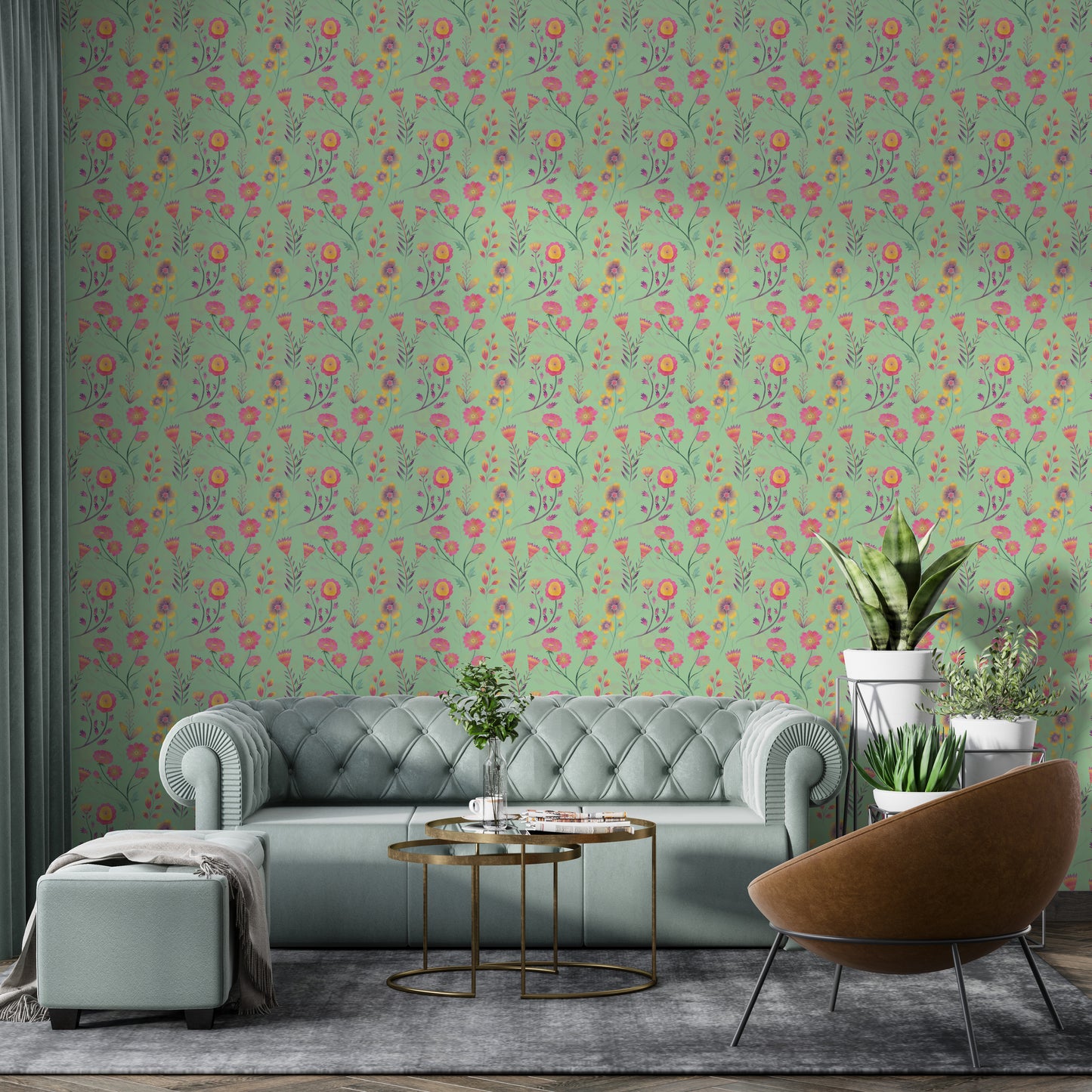 Luminous Floral Whispers Teal Wallpaper
