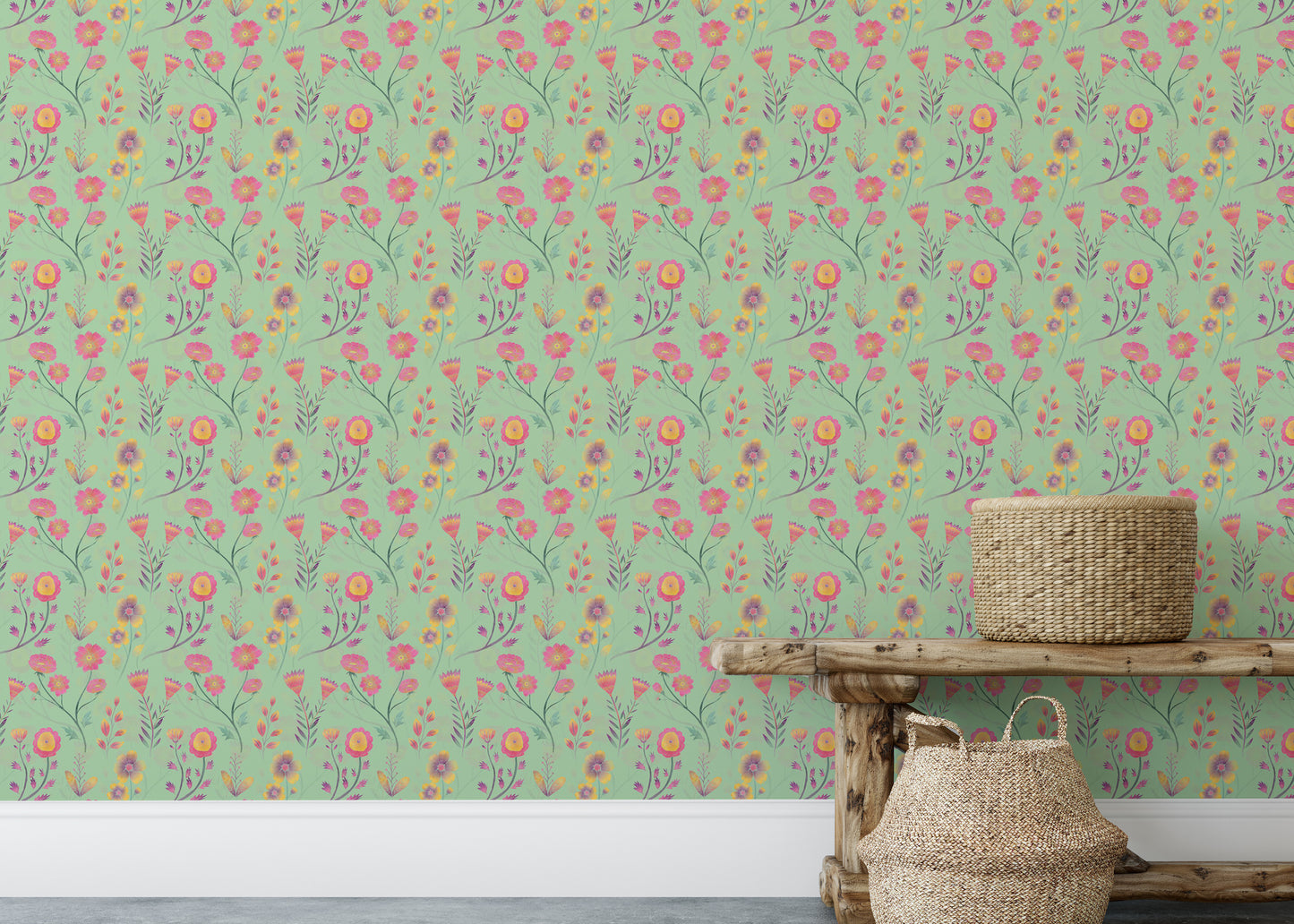 Luminous Floral Whispers Teal Wallpaper