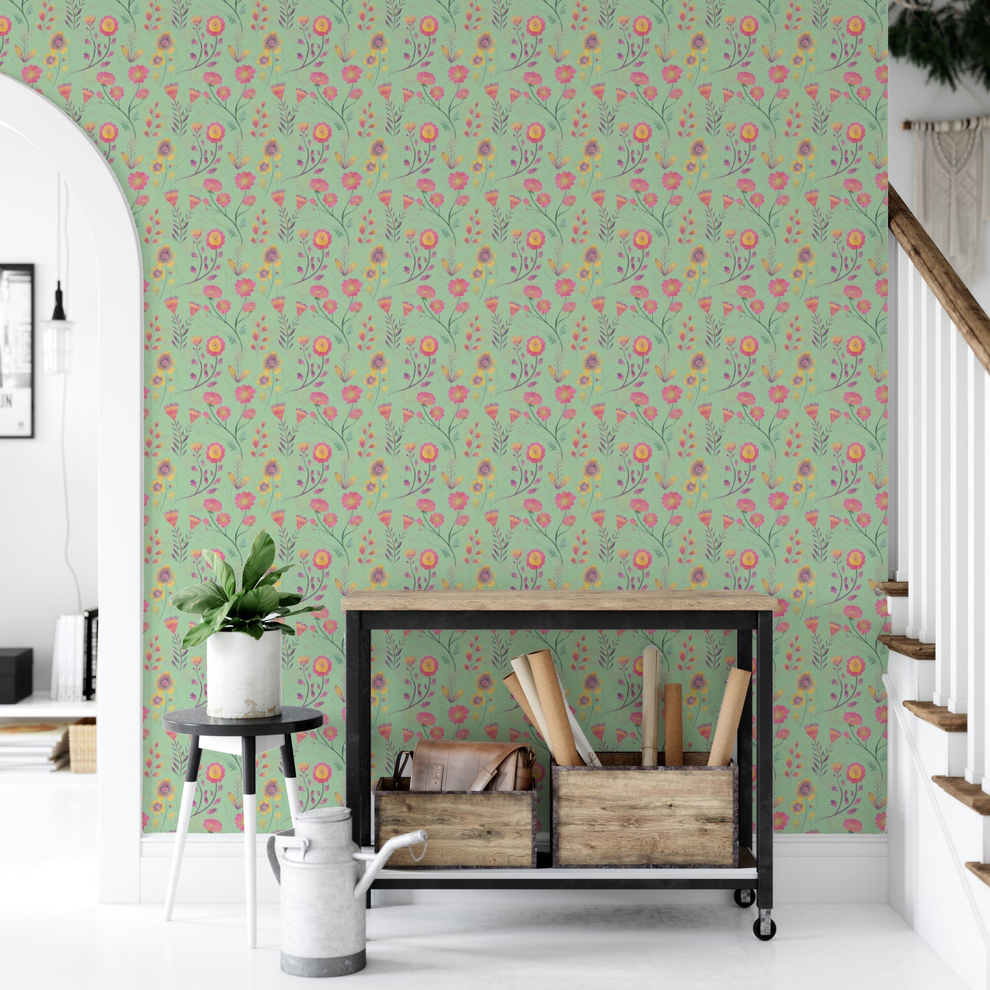 Luminous Floral Whispers Teal Wallpaper