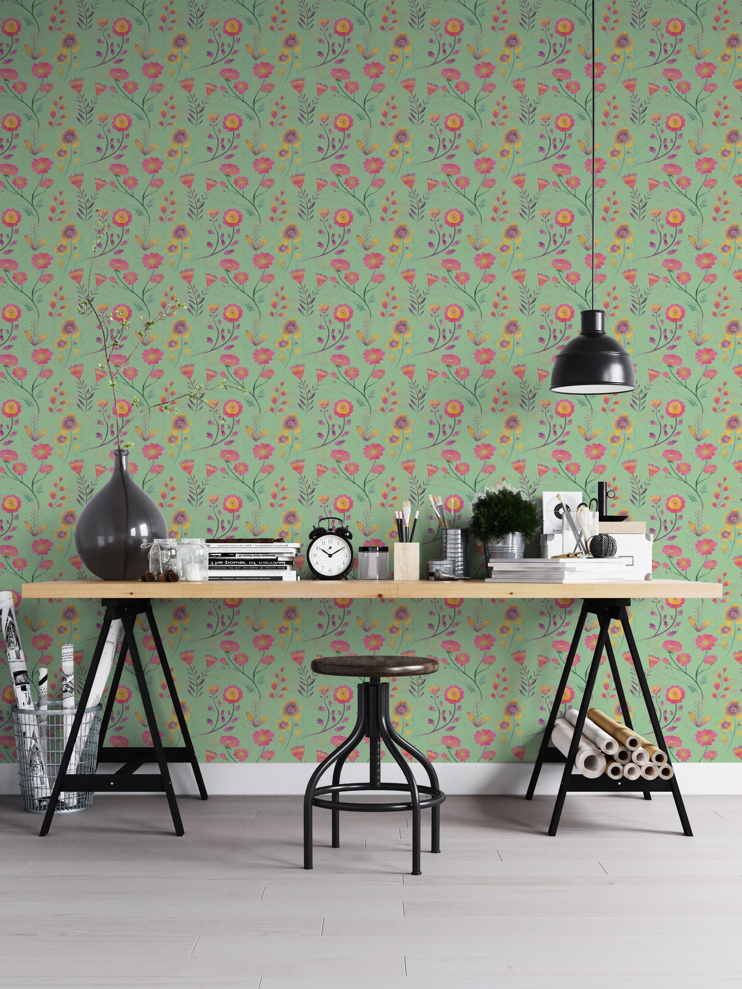 Luminous Floral Whispers Teal Wallpaper