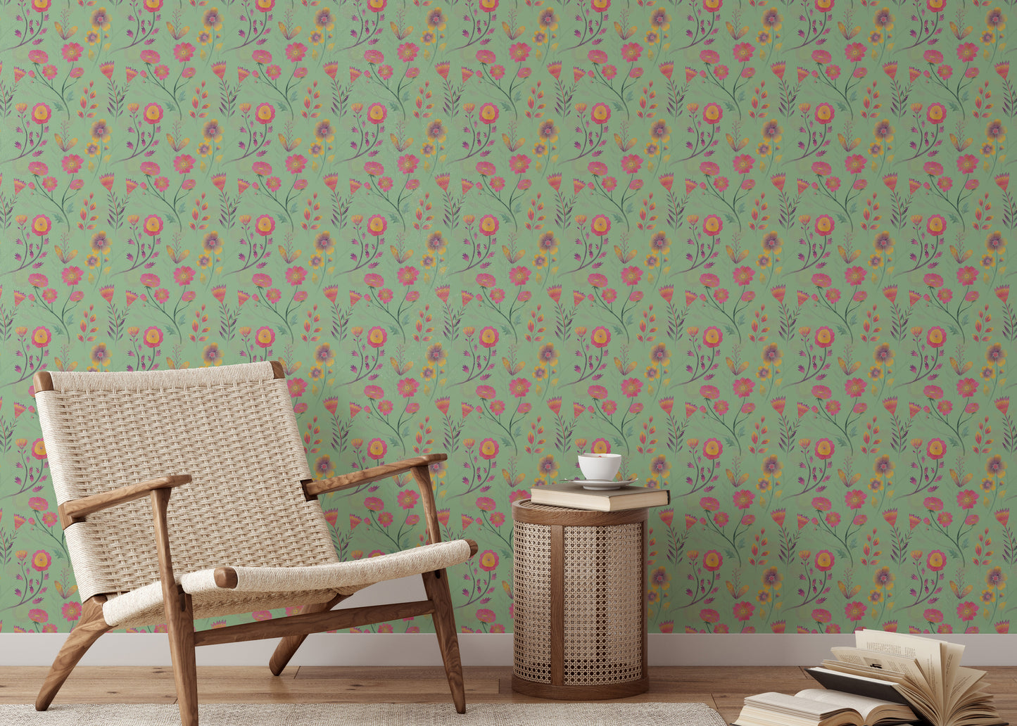 Luminous Floral Whispers Teal Wallpaper