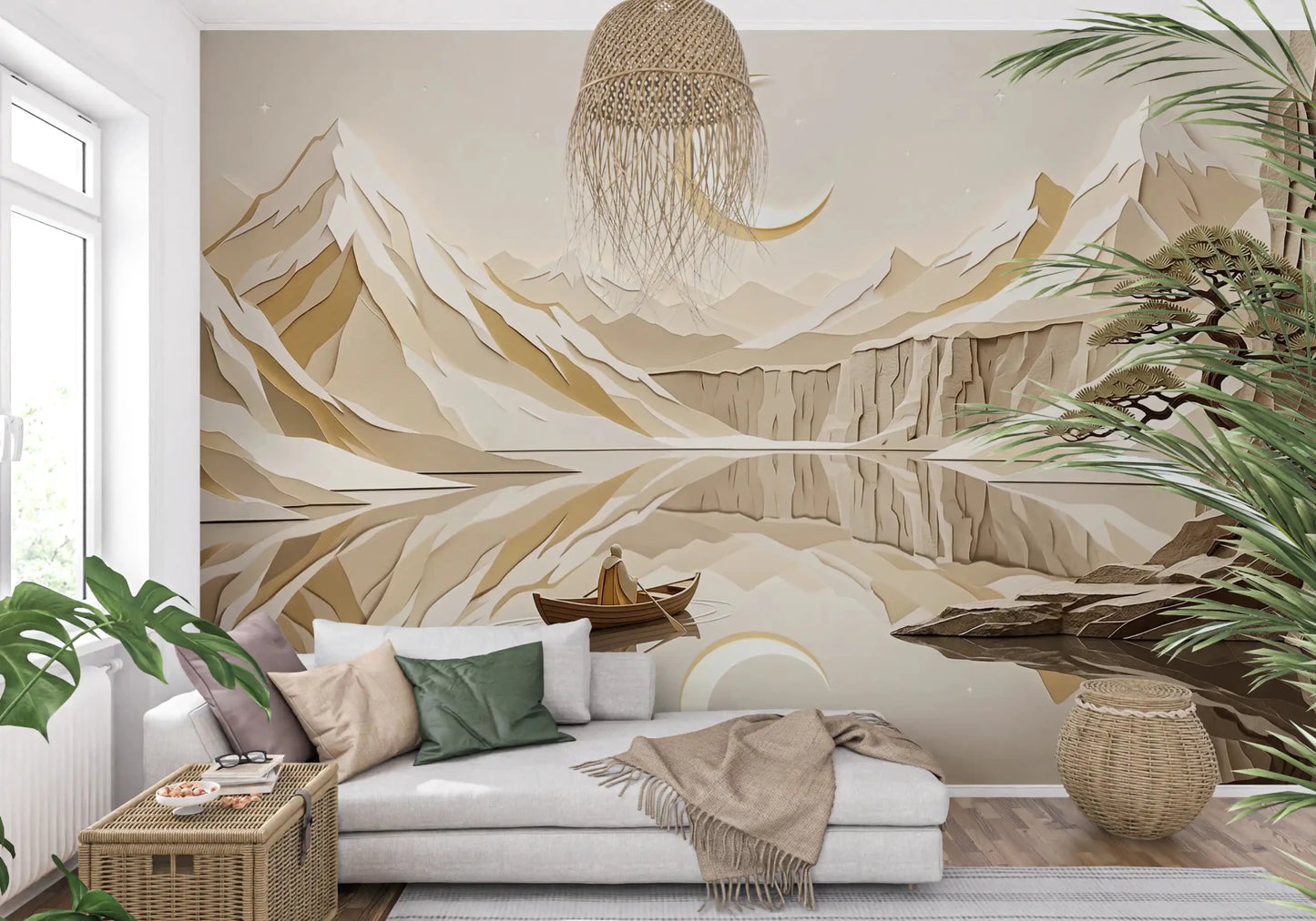 Lunar Mountain Serenity wall mural with lake reflection