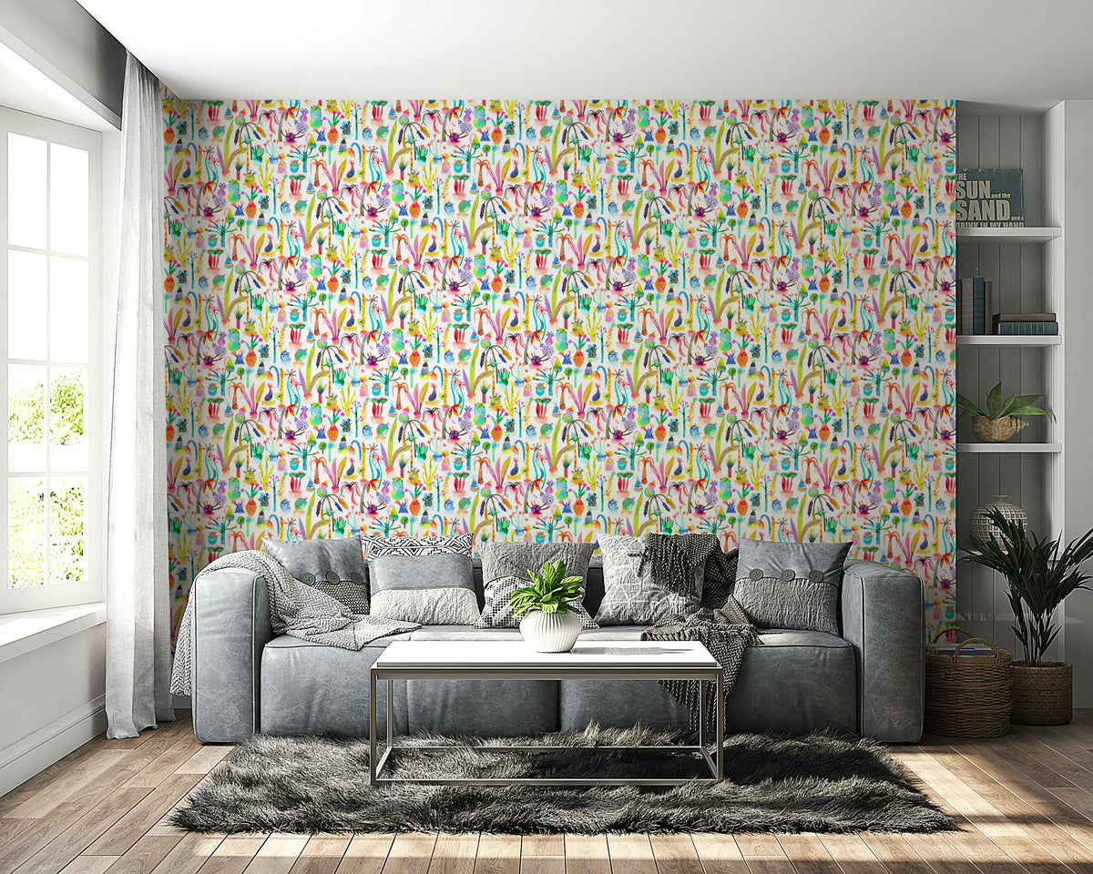 Cheerful nature wallpaper with garden elements

