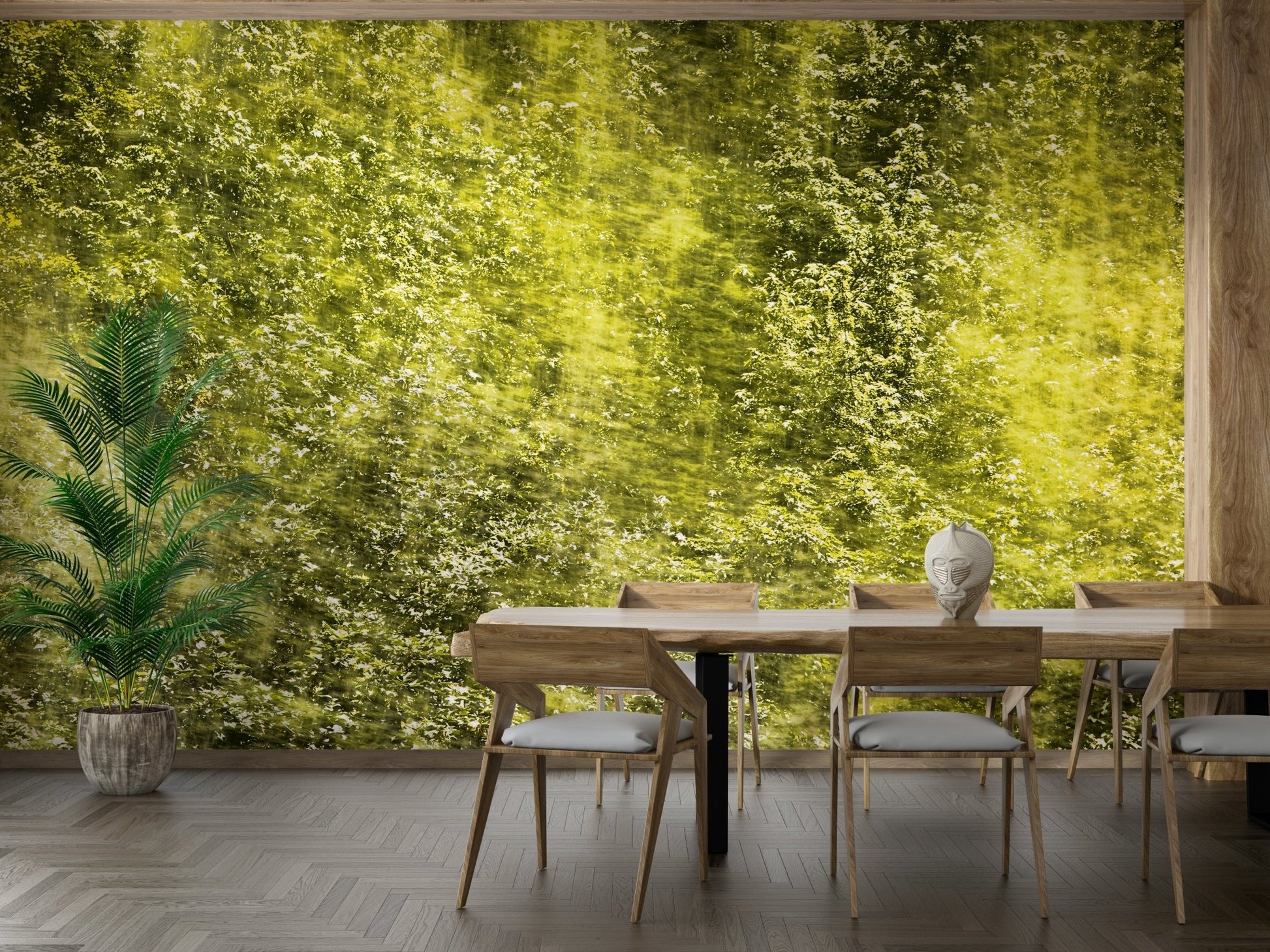 Serene blurred greenery mural
