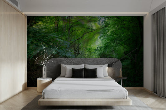 Serene nature scene mural design
