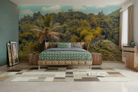 A prominent palm tree is in the foreground.

