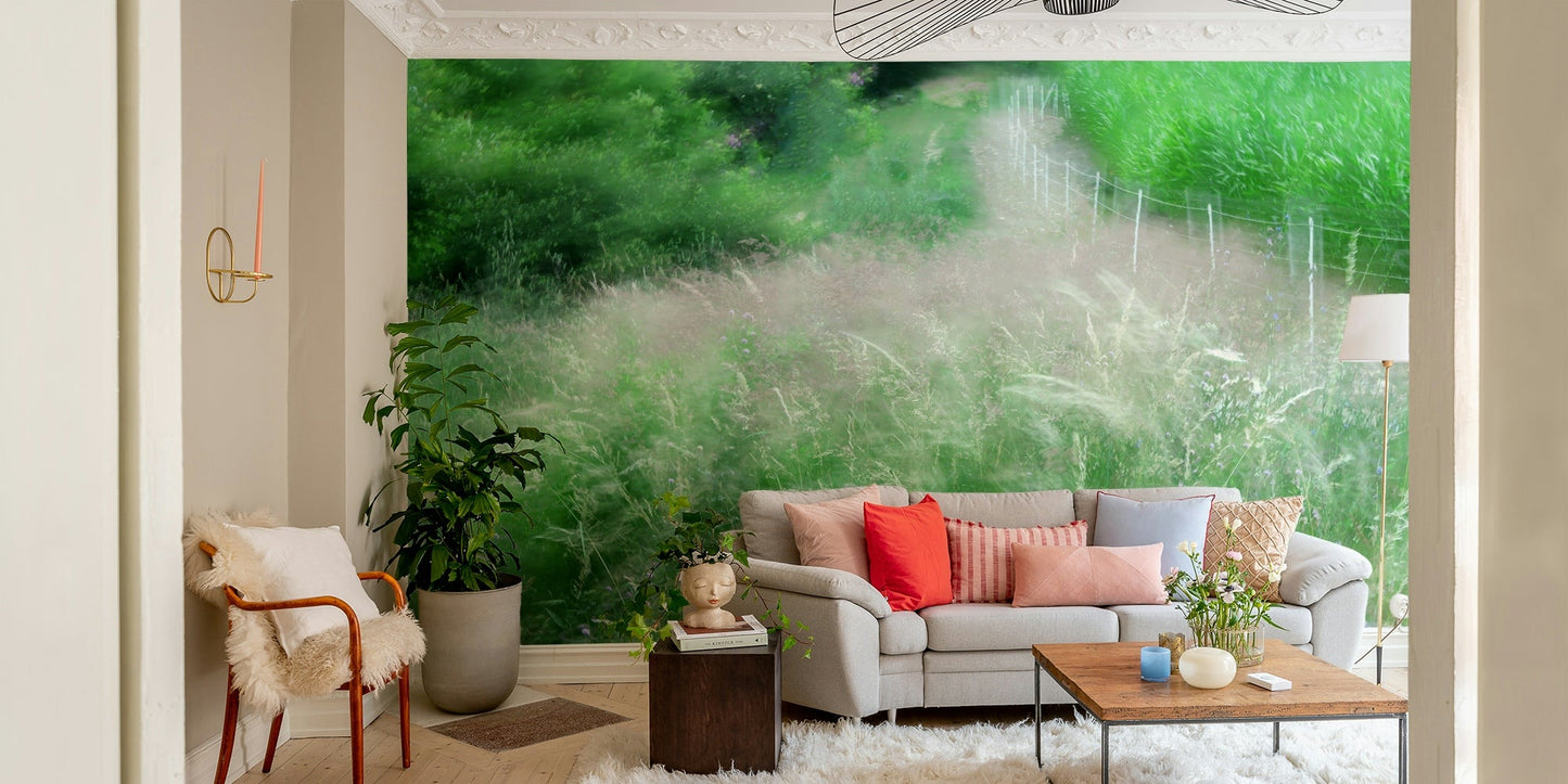 Green landscape wall mural
