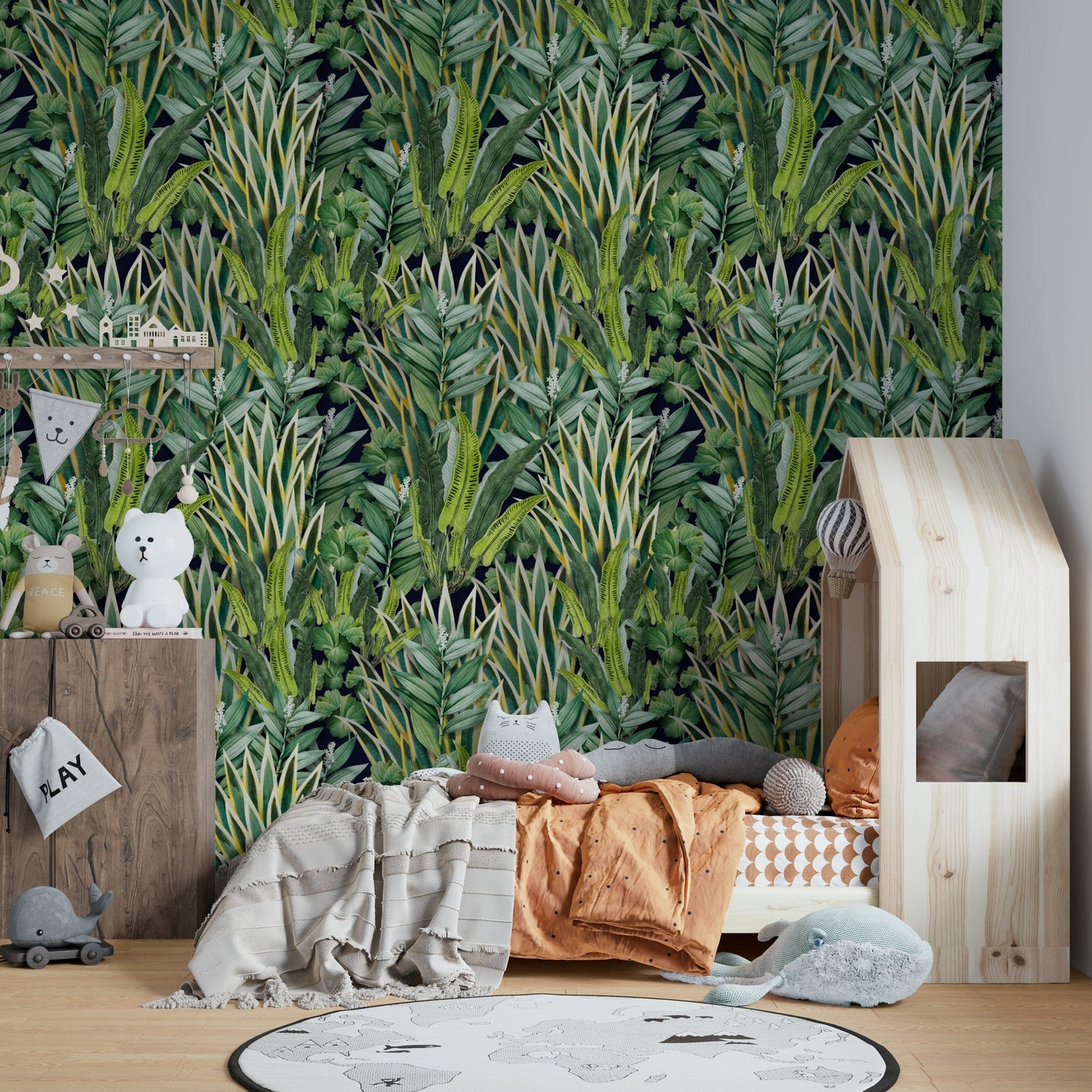 An interior with a fun and striking accent wall

