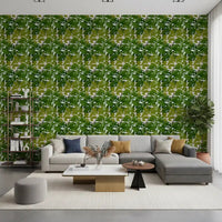 Tropical leaf wallpaper with monstera and layered green foliage