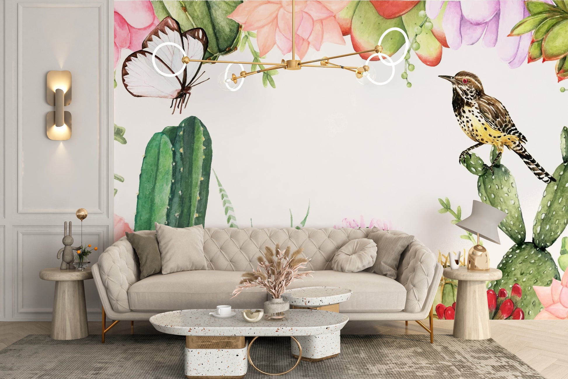 Lush succulents design in a wallpaper mural style

