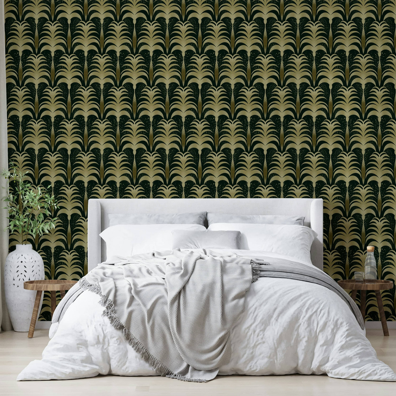 A serene tropical foliage wall mural for opulent decor.


