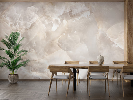 Luxury Beige Onyx Marble Design wallpaper mural shown as a full feature wall that highlights the design