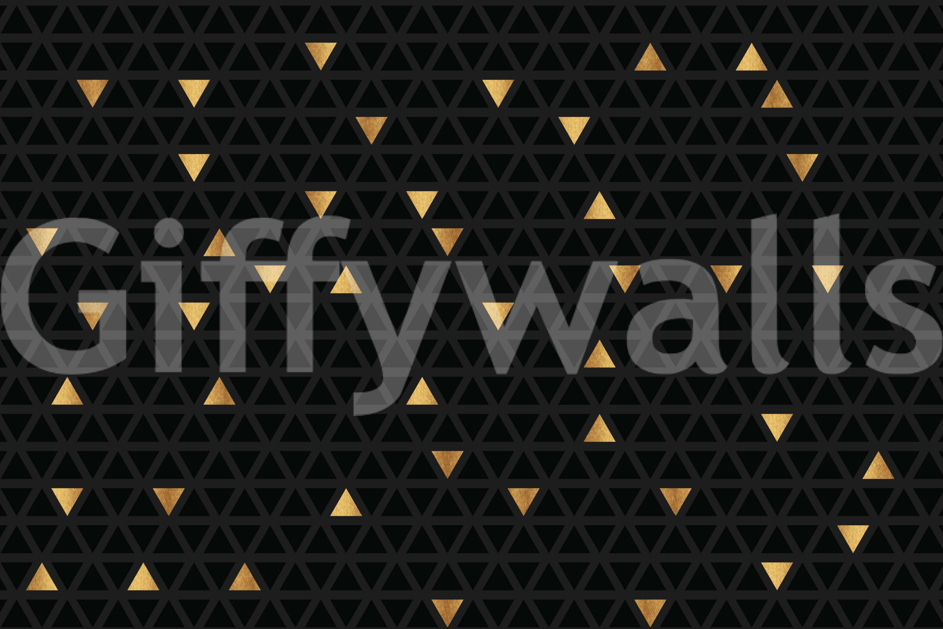 Luxury Black and Gold Triangles wallpaper mural shown as a full-wall mural with scattered gold triangles on a black lattice
