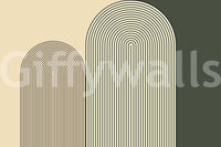 M-C Geo No 01 Minimalist Arch wallpaper mural close-up showing concentric line arches in cream and olive green