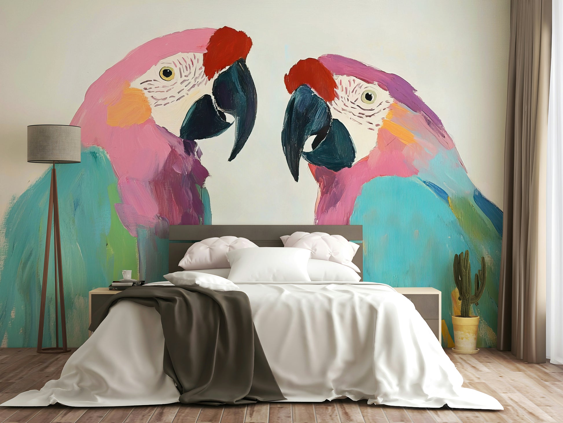 Two macaws wall mural in color

