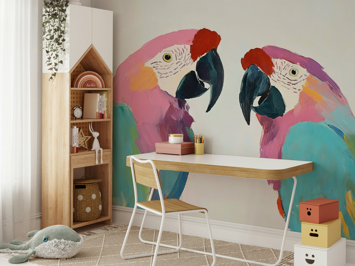 Exotic macaws perched wall design

