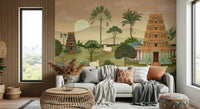 Madhuban Moonlight mural design with botanical forms and dusk colors