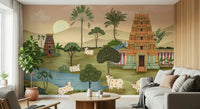 Wall mural titled Madhuban Moonlight in a calm, nature-inspired palette