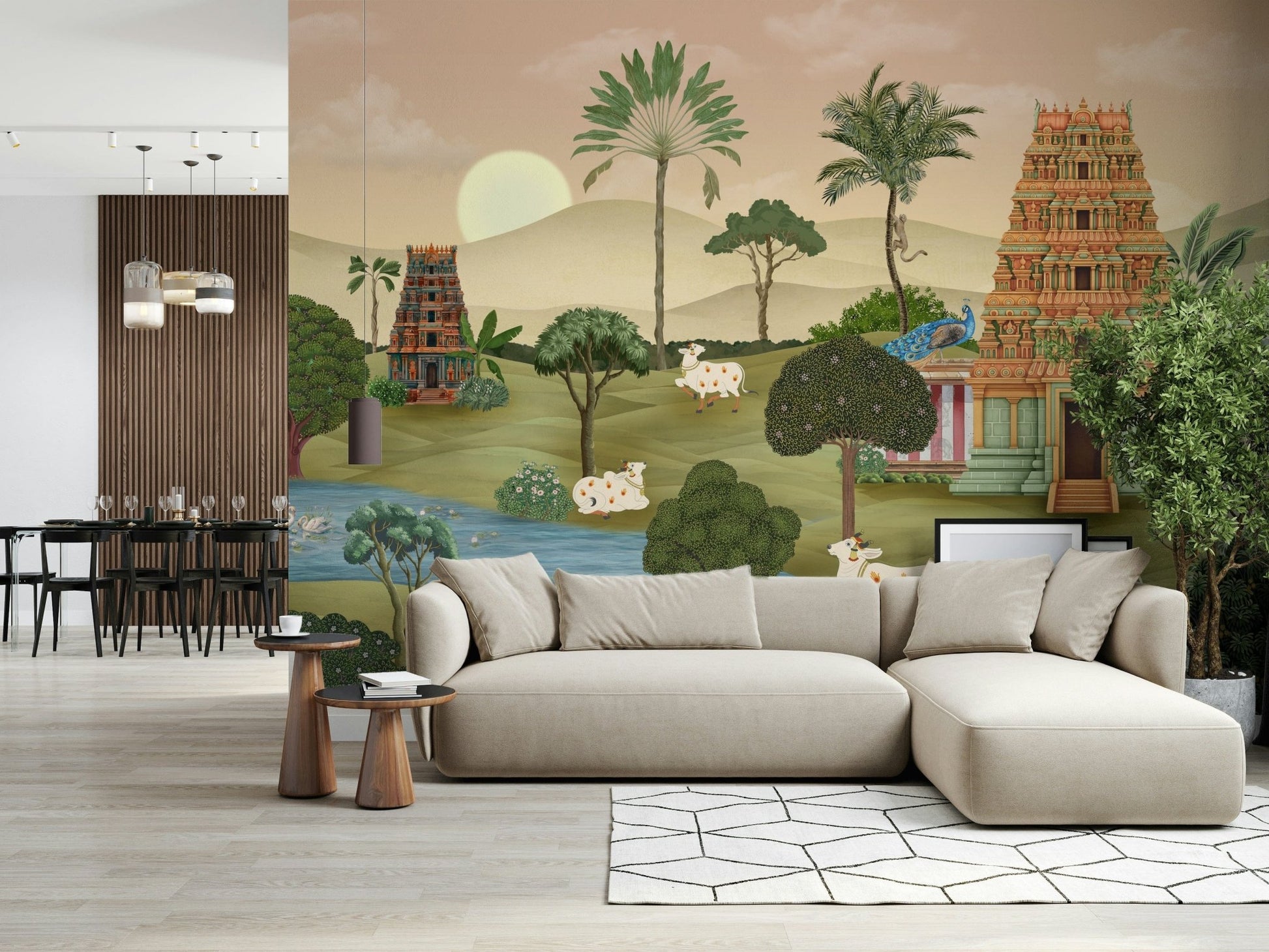 Madhuban Moonlight wall mural detail with branches and subtle highlights