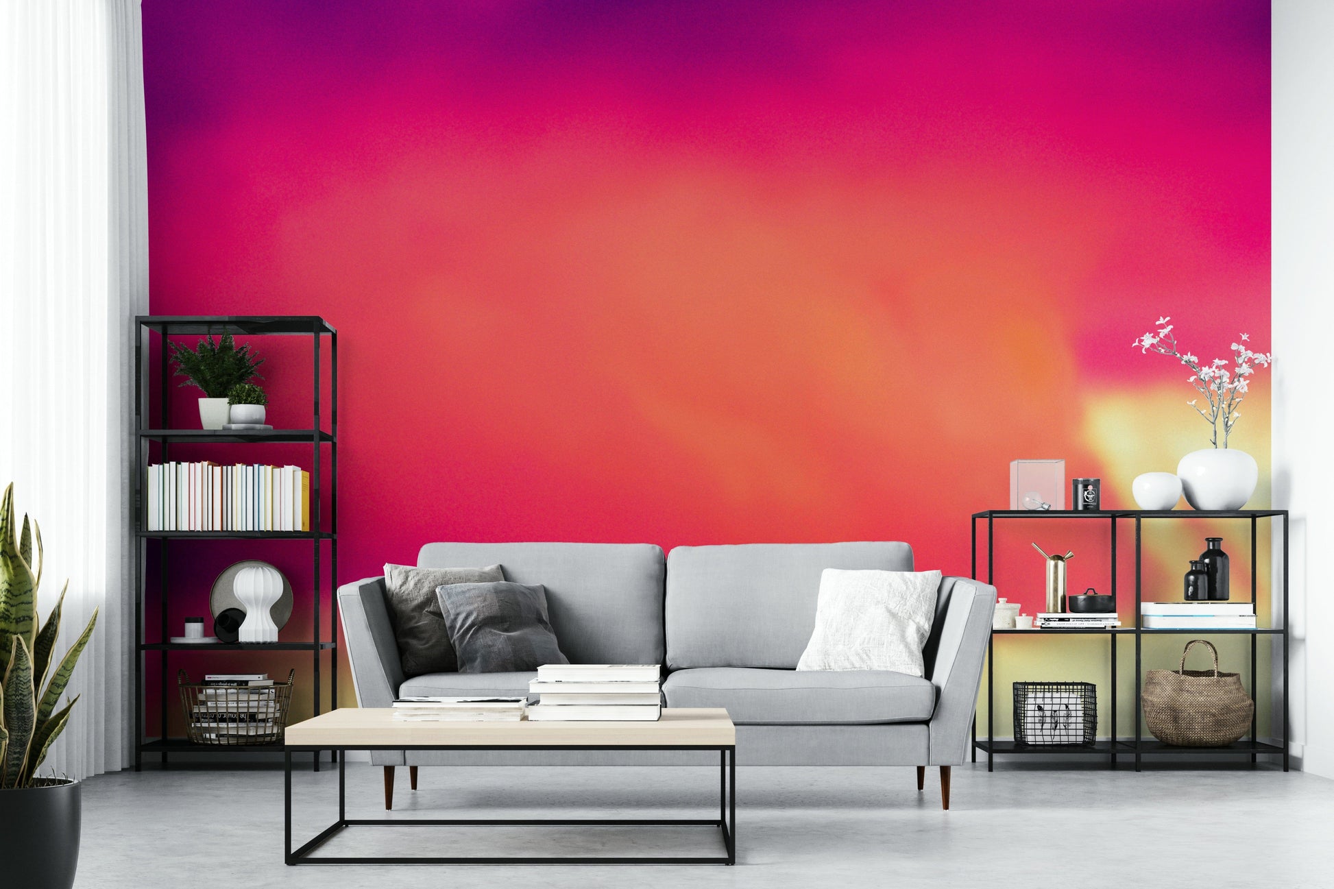 A peaceful open sky mural on decorative wallpaper.

