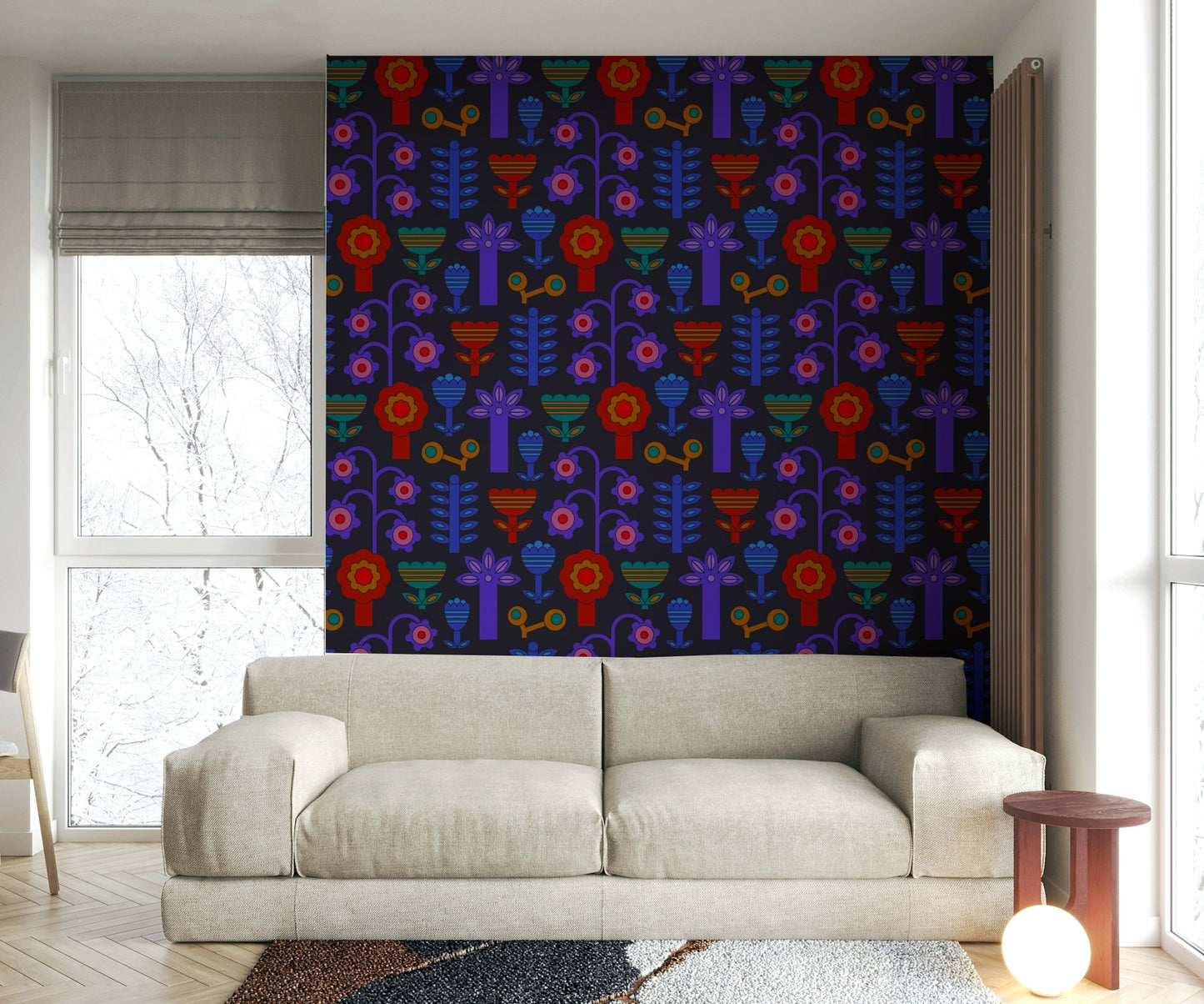 These vibrant colors are set against a dark background.
