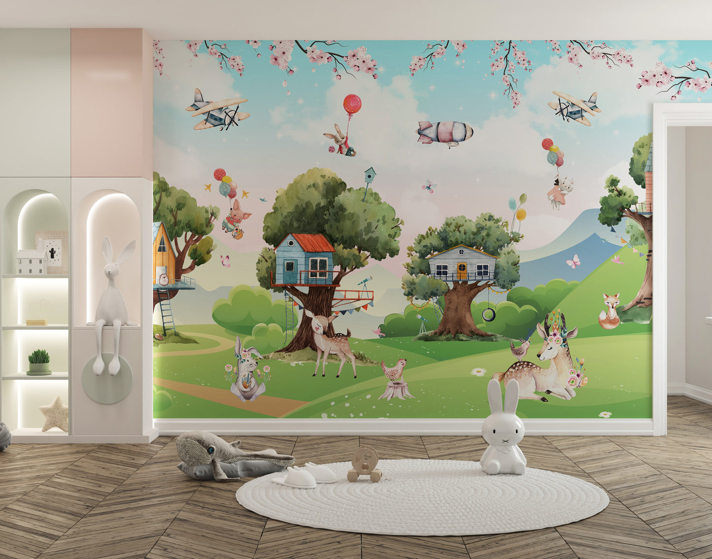 Whimsical jungle-themed wallpaper for kids
