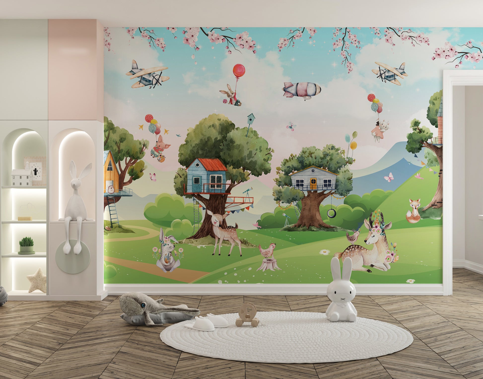 Whimsical jungle-themed wallpaper for kids
