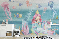 Underwater mermaid nursery wall mural decor
