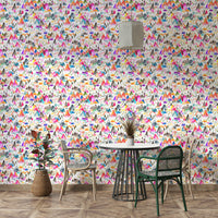 Illustrated mountain and forest wallpaper for children

