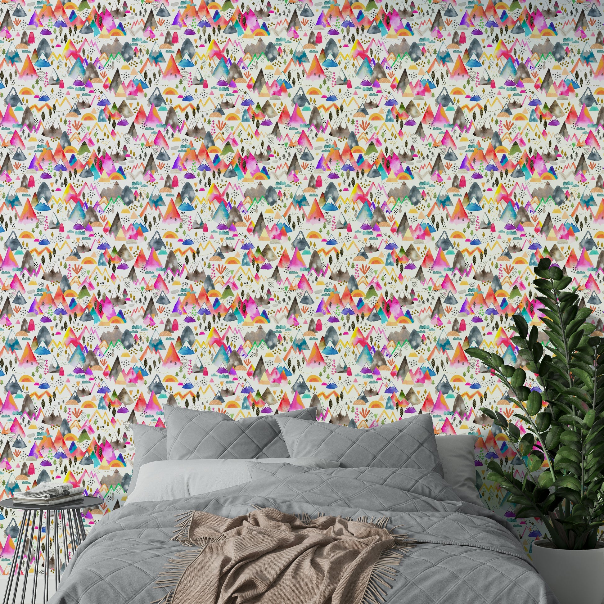 Nature-themed kids wallpaper with mountain scene

