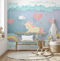 Elegant unicorn and cloud wall art design
