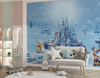 Winter castle wall mural bringing a playful touch to a kids study area