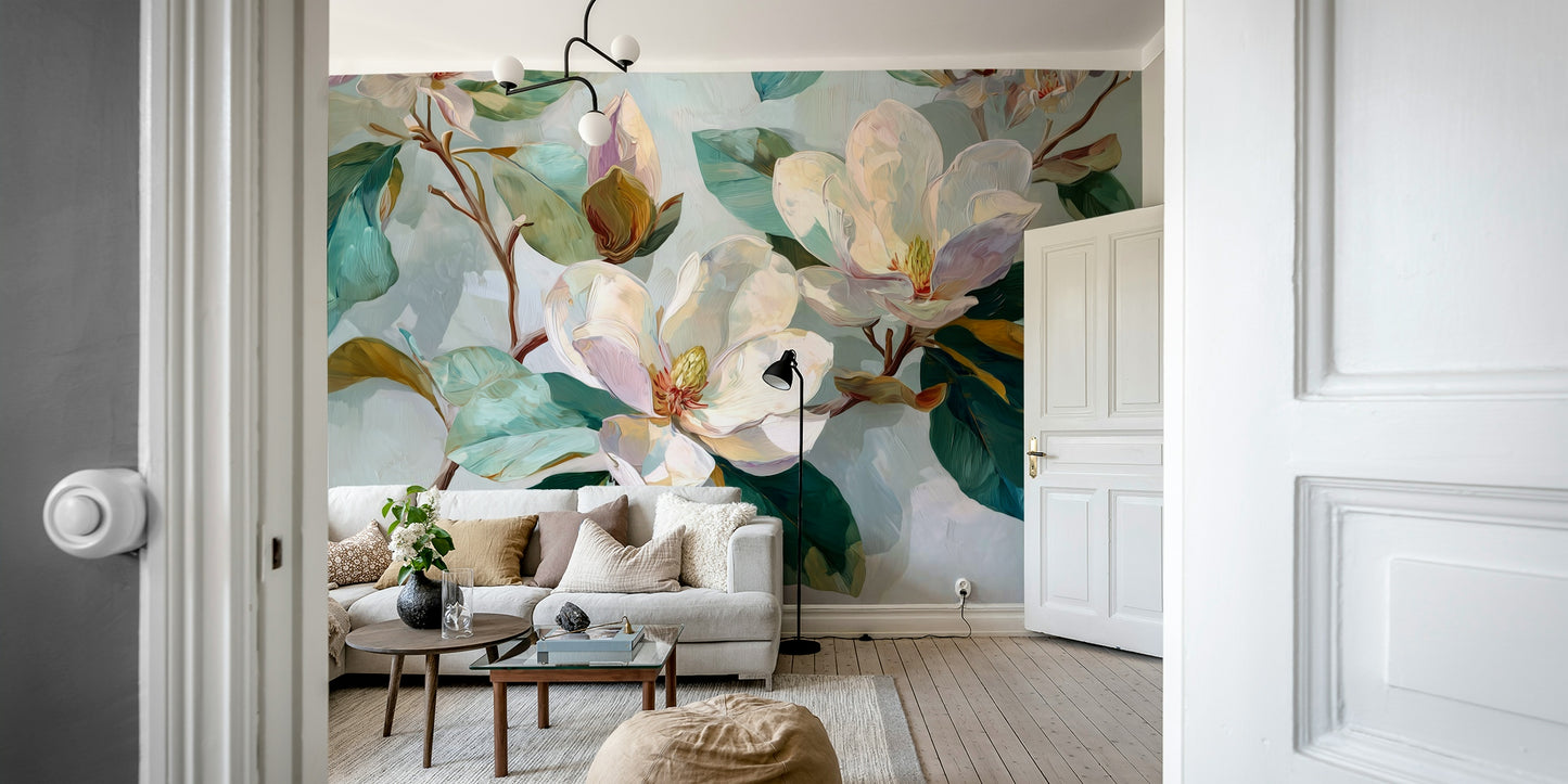 The mural has a soft, graceful feel.

