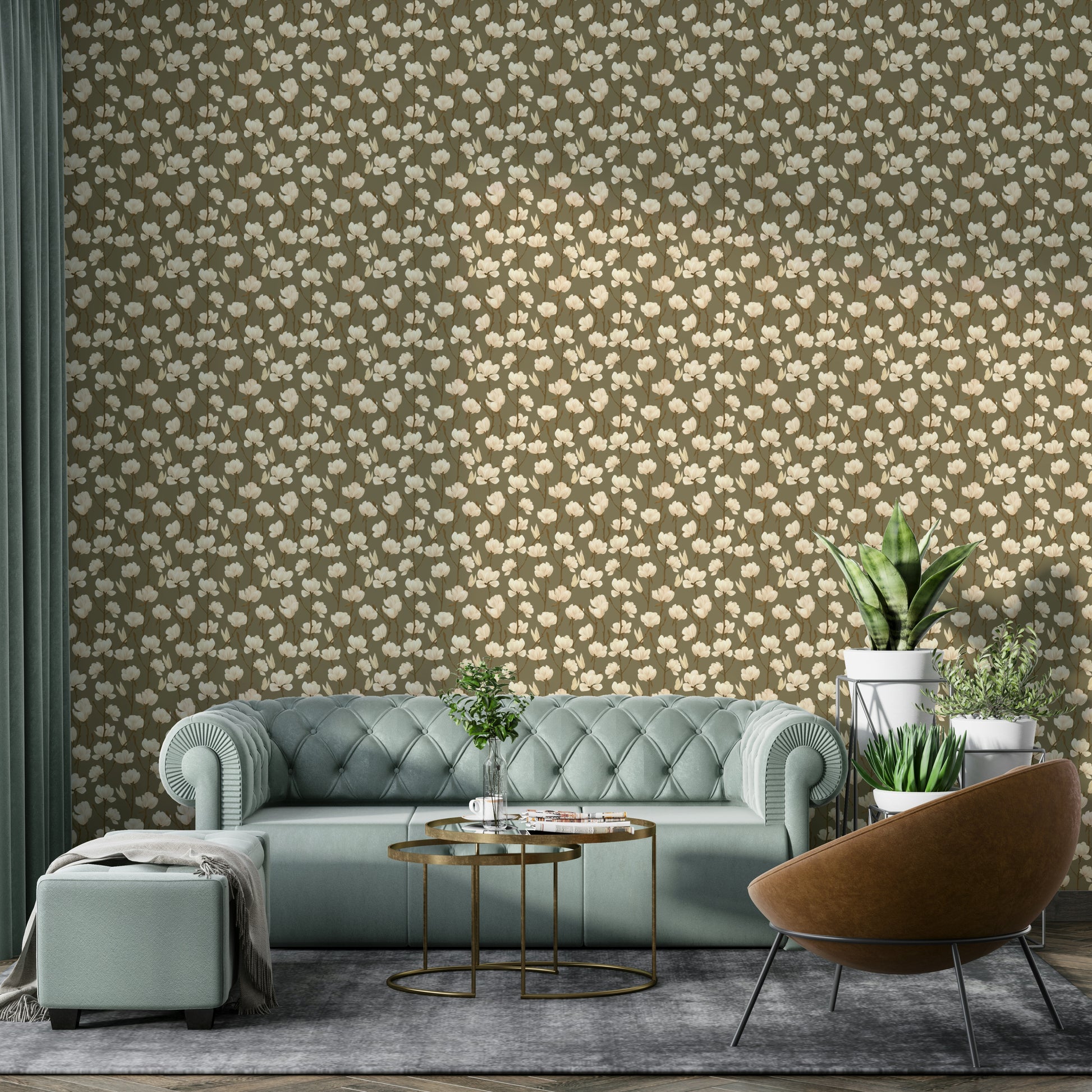 Peel and stick wallpaper with magnolia and taupe haze

