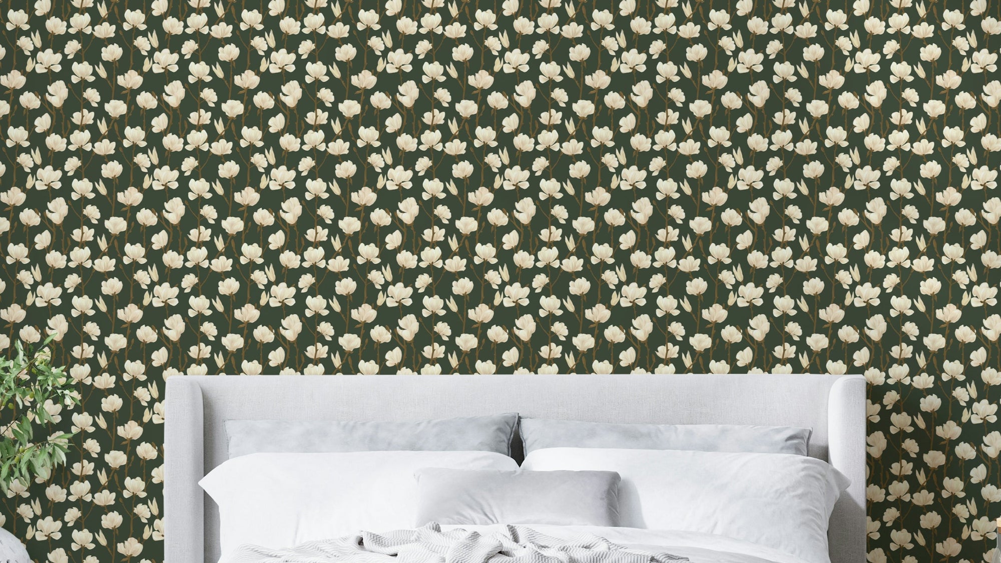 Moody magnolia forest dusk wallpaper for elegant interiors

