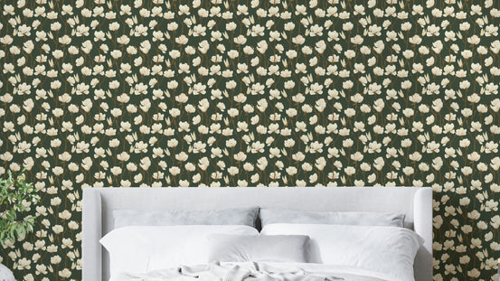 Moody magnolia forest dusk wallpaper for elegant interiors


