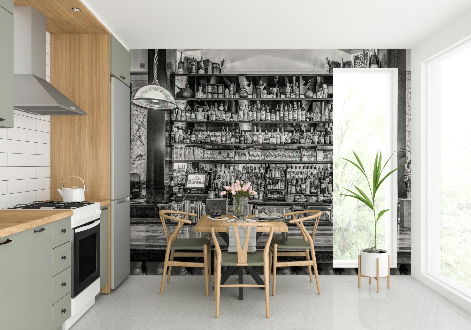 A wall mural featuring a majestic bar scene.

