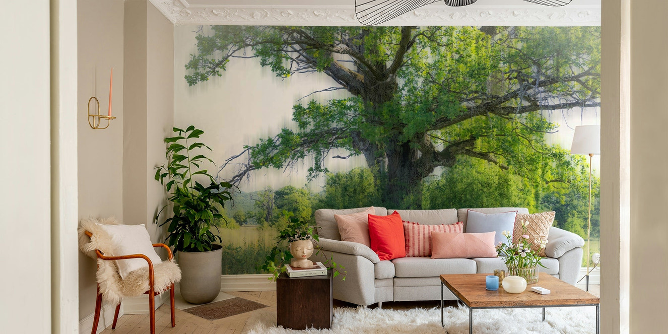 Majestic green tree mural wallpaper
