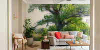 Majestic green tree mural wallpaper
