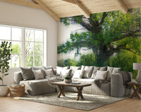 Tranquil tree in open field wallpaper
