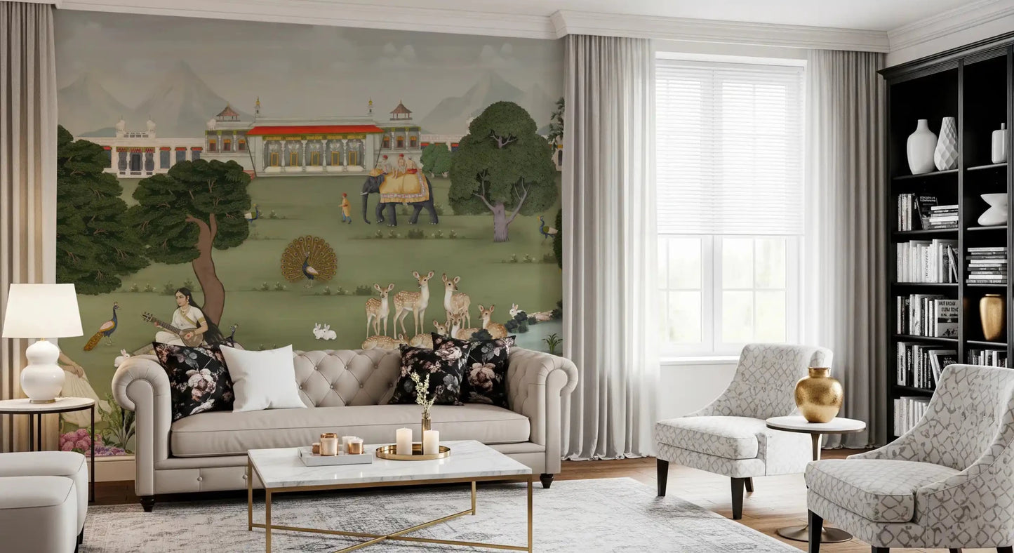 Majestic India Nature's Melody Wall Mural showing mountains and trees.