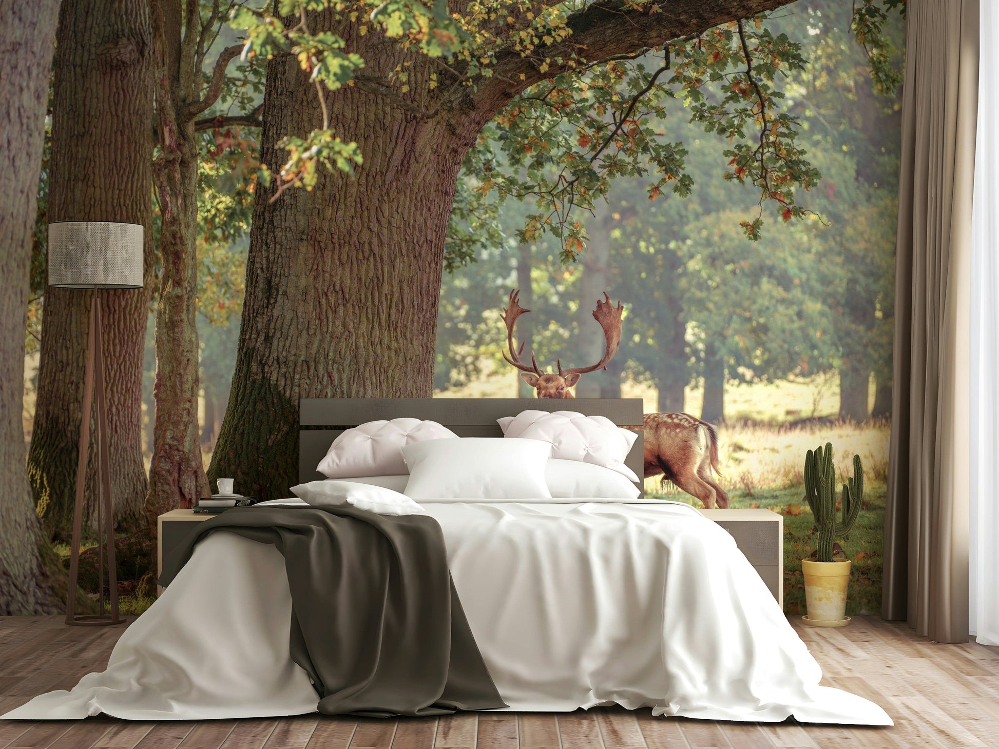 A high-angle view of the wall mural in a large space.

