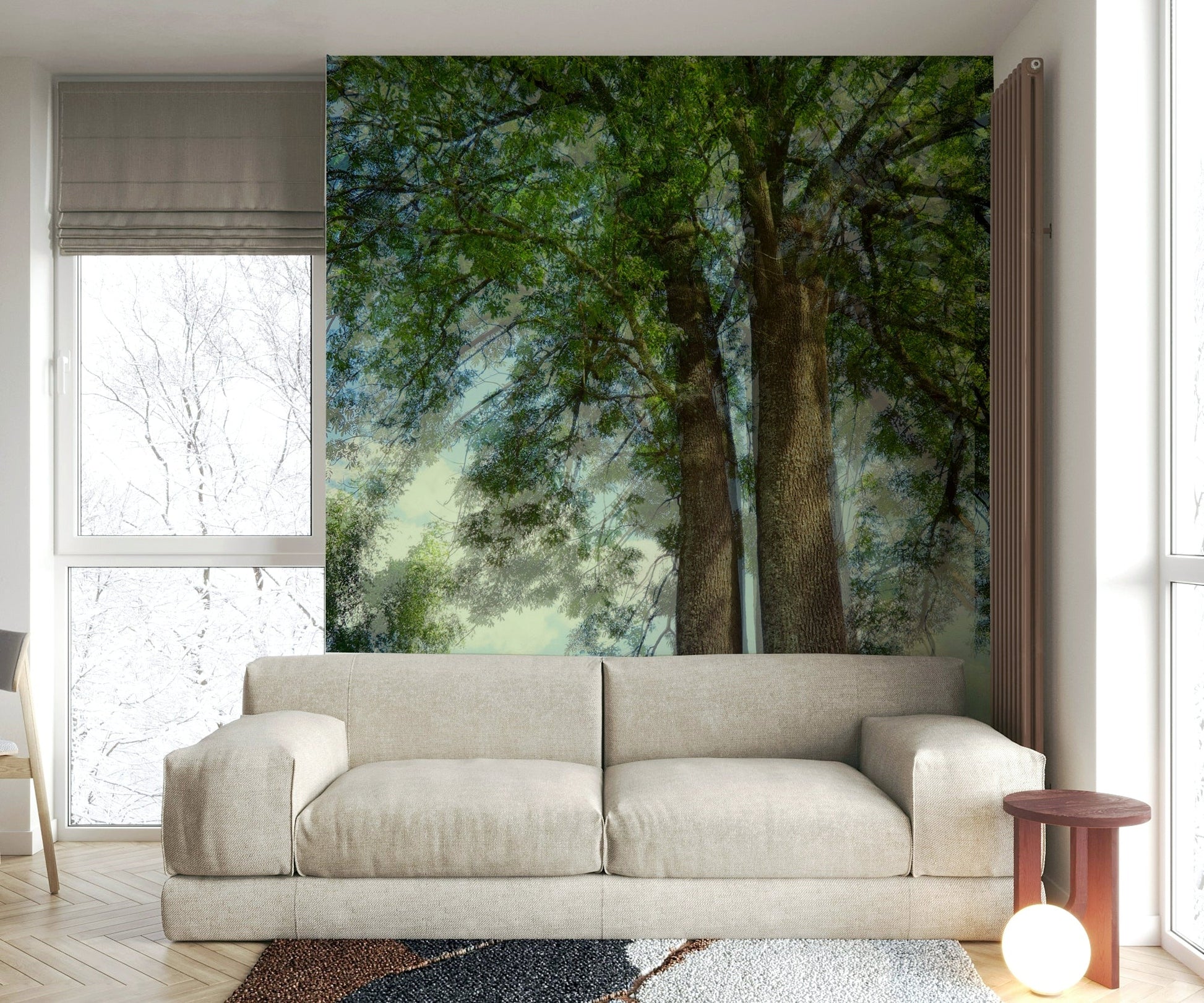 Calm green tree top view mural
