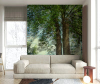 Calm green tree top view mural
